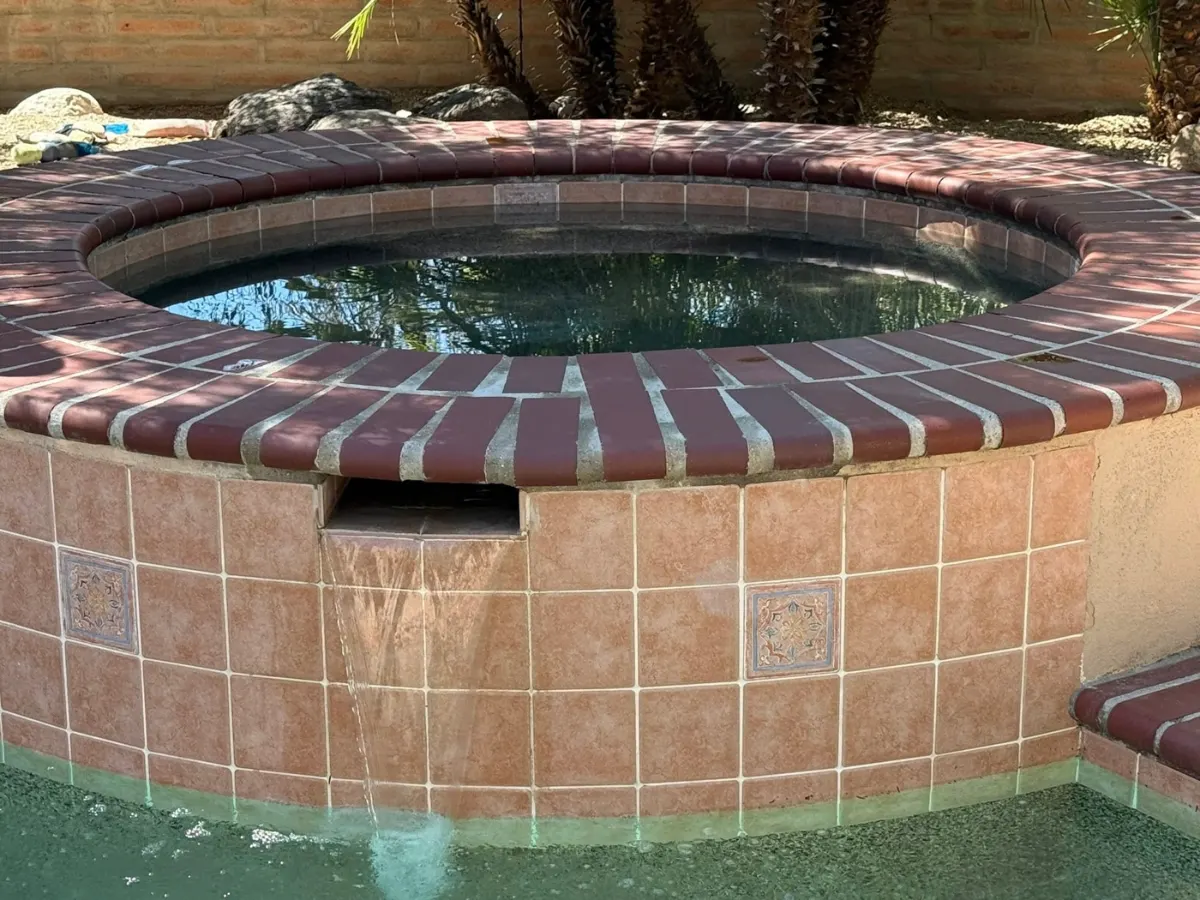 Spa tile after professional calcium removal in Tucson